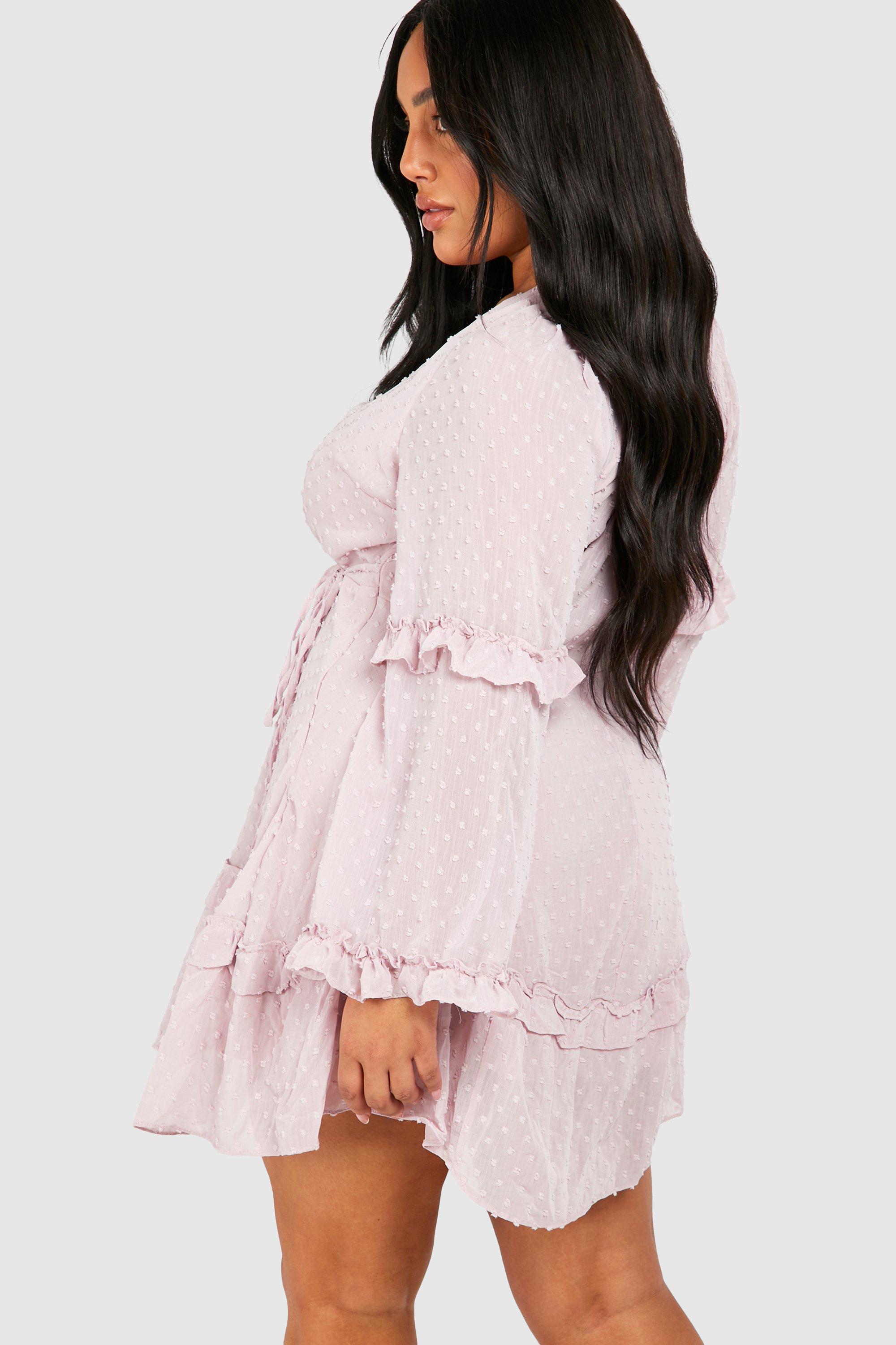 Plus Dobby Chiffon Ruffle Skater Dress