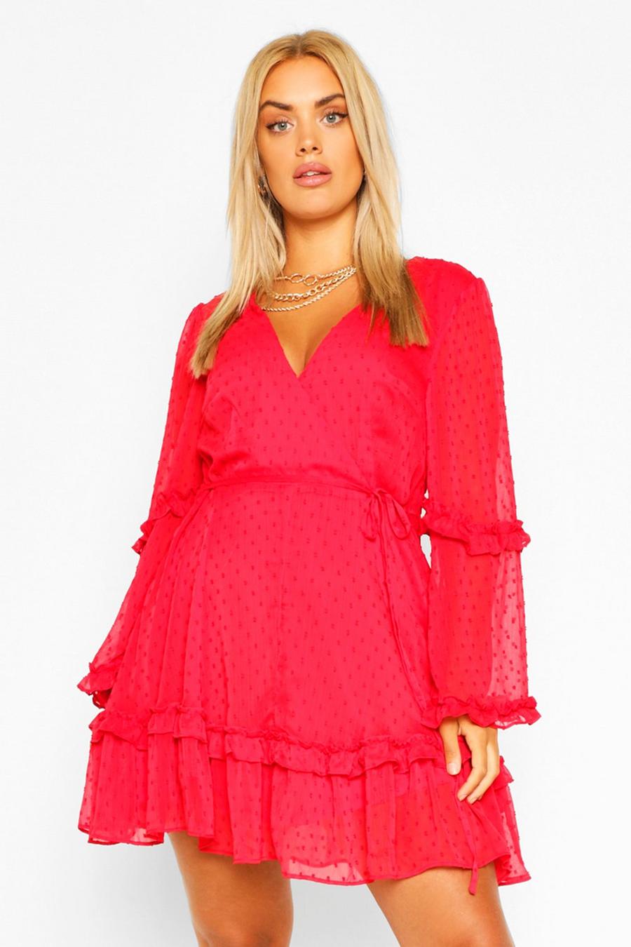 Grande taille - Robe chemise volantée, Red image number 1