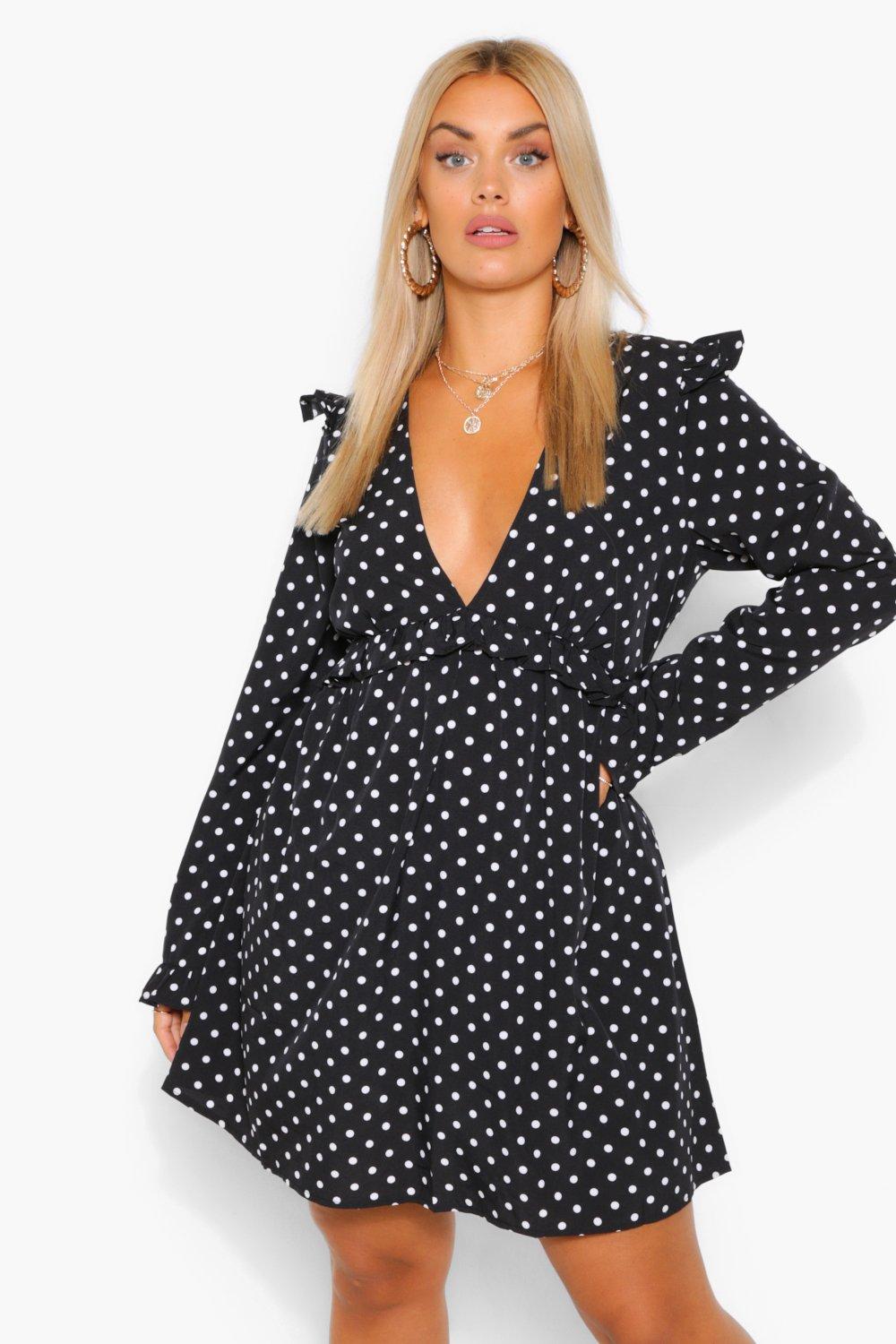 boohoo polka dot ruffle dress