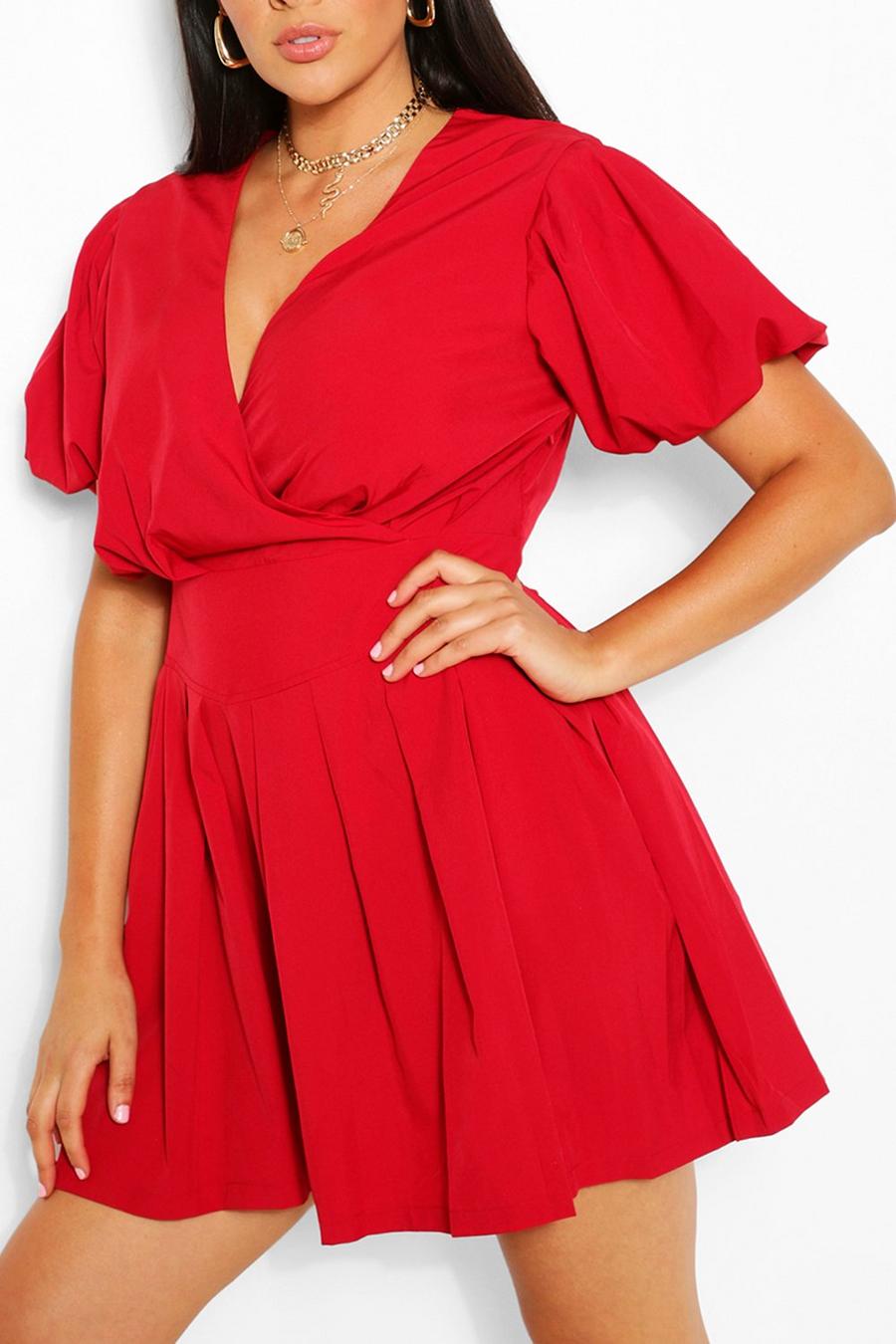 Berry Plus Ruched Ruffle Skater Dress image number 1