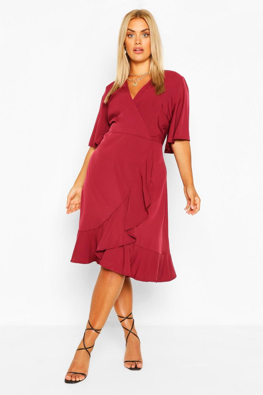 Berry Plus Woven Ruffle Wrap Dress image number 1