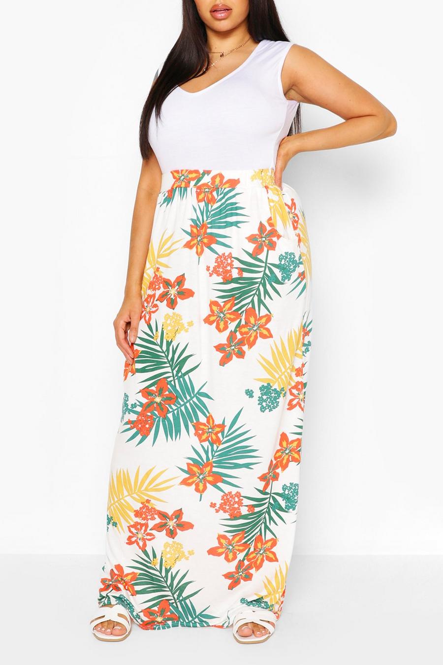 Plus Tropical  Leaf Beach Maxi Skirt image number 1