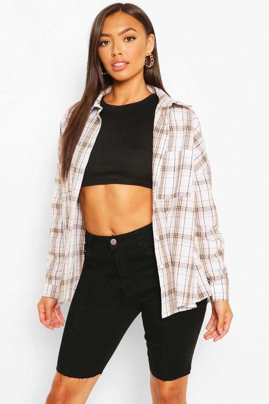 Ivory Petite Oversized Flannel Shirt image number 1