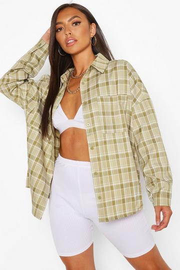 Petite Oversized Check Shirt olive