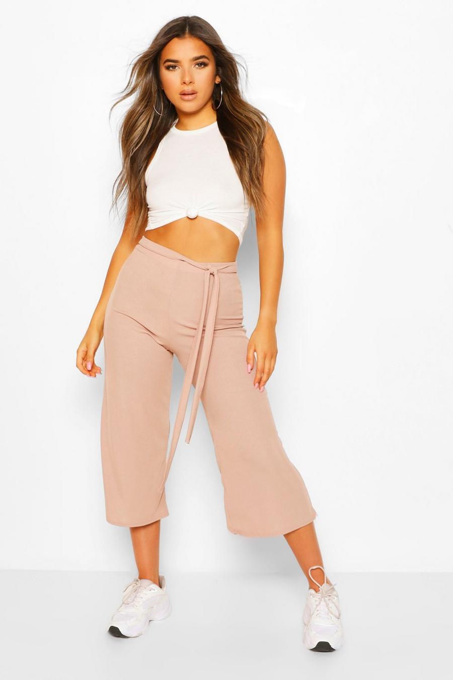 Petite Rib Belted Wide Leg Culottes image number 1