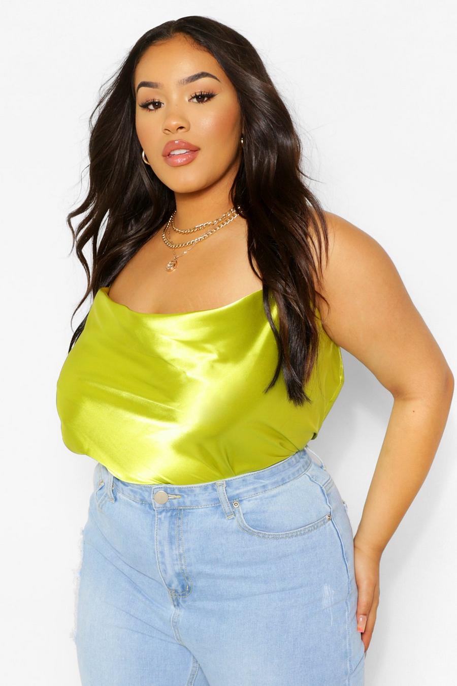 Lime Plus Cross Back Cowl Neck Satin Cami Top image number 1