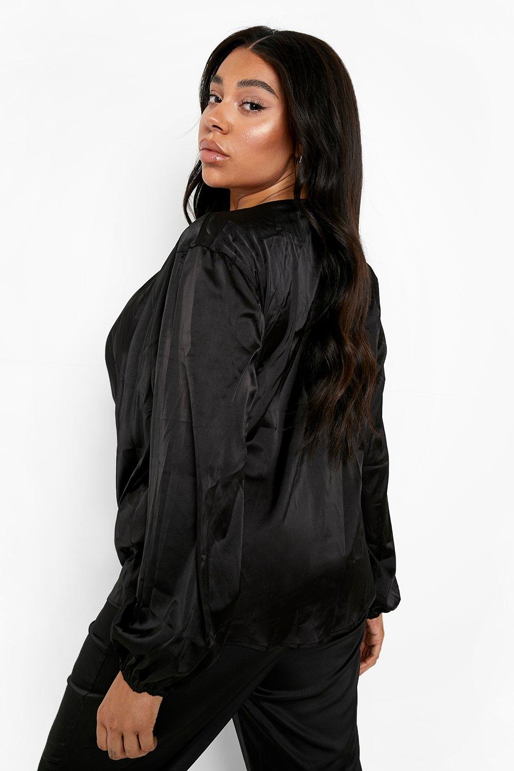 black satin long sleeve shirt