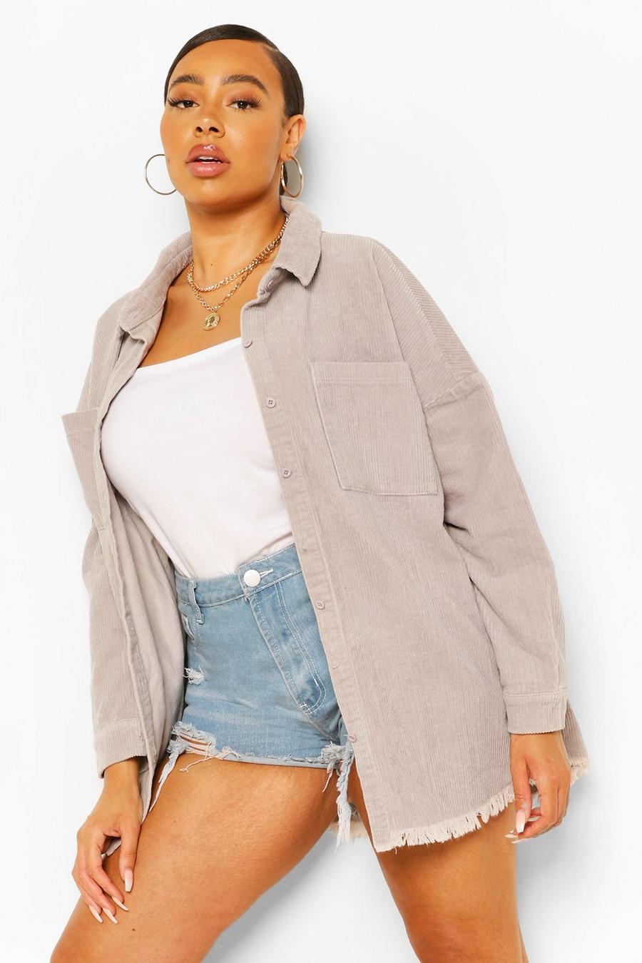 Grey Plus Oversized Cord Shirt image number 1