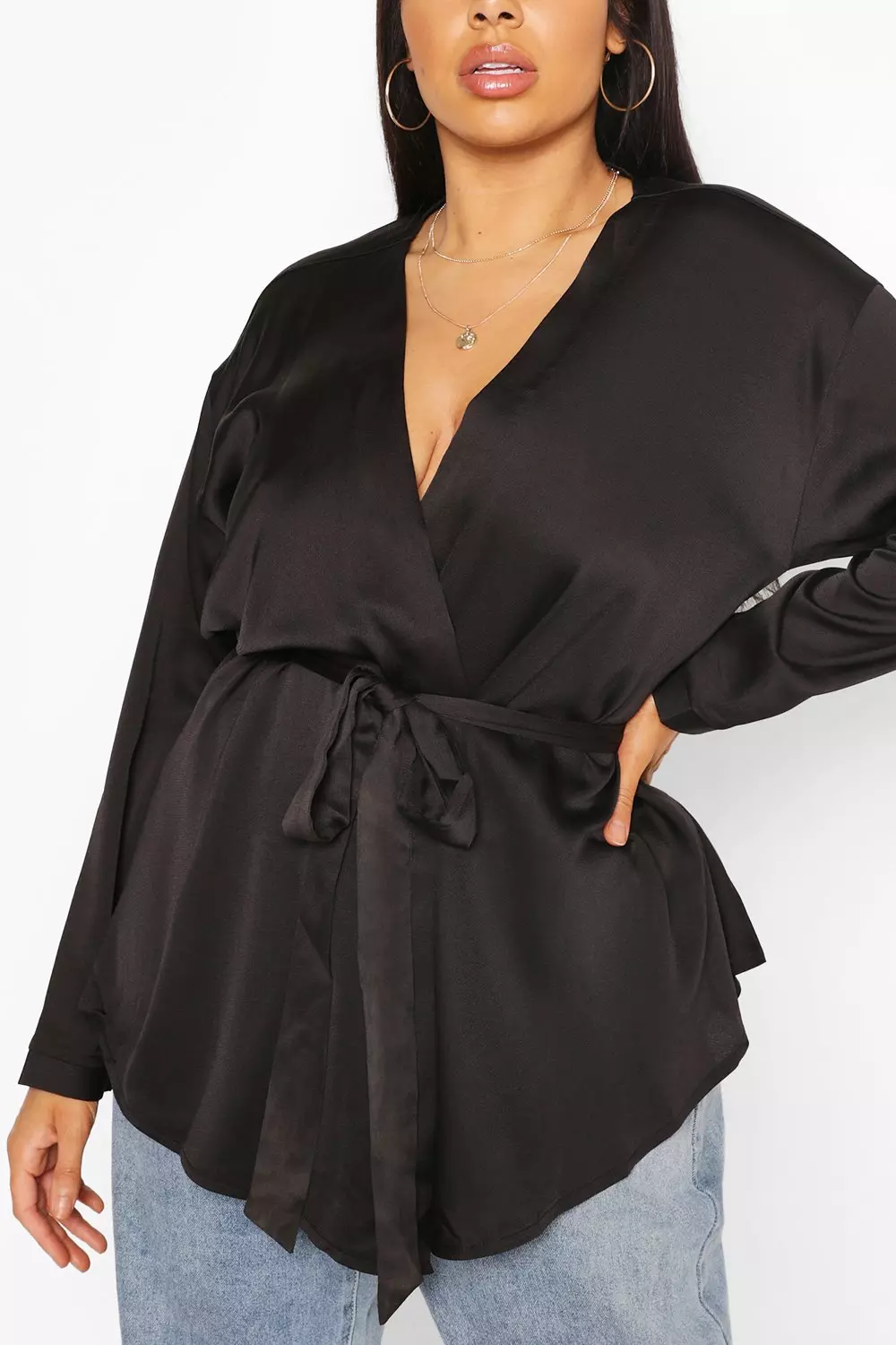 Black Plus Satin Wrap Top alternative image