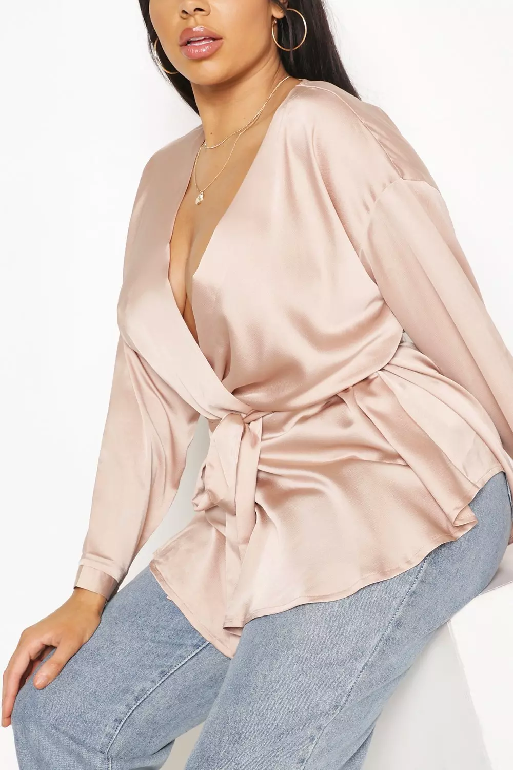 Black Plus Satin Wrap Top alternative image