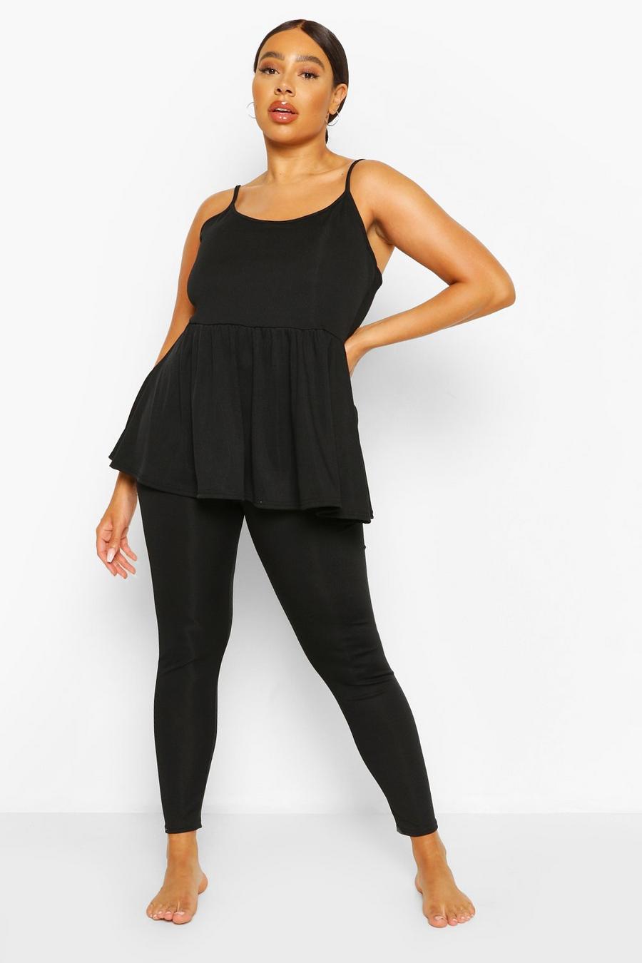Black Plus Cami Smock Loungewear Set image number 1