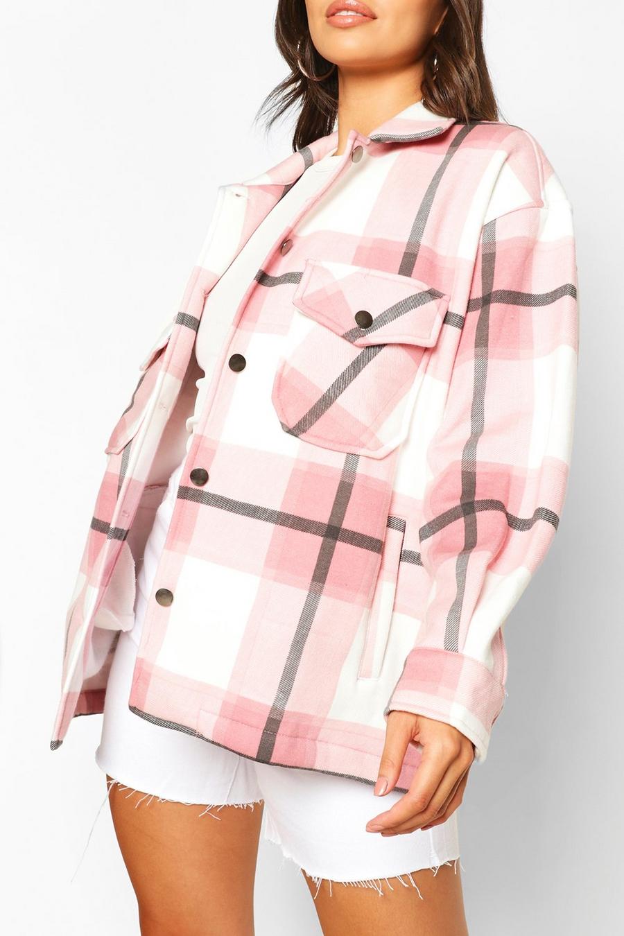 Pale pink Petite - Rutig skjortjacka