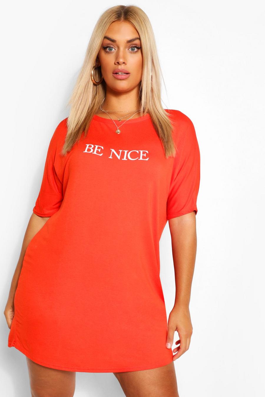 Plus Be Nice Slogan T-Shirt Dress image number 1