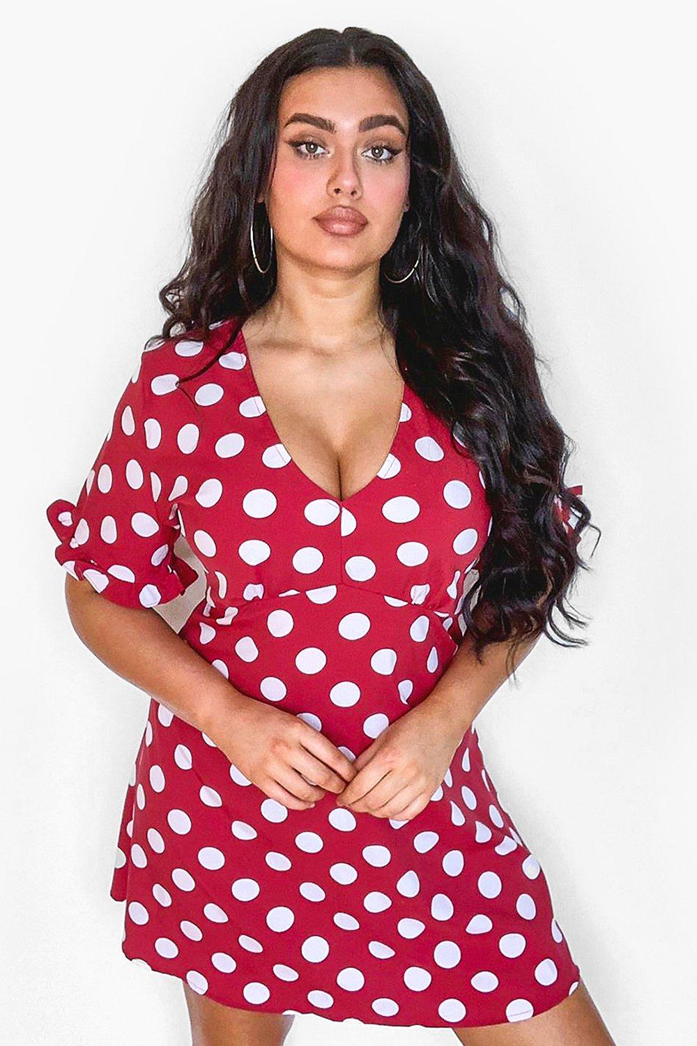 red polka dot ruffle dress