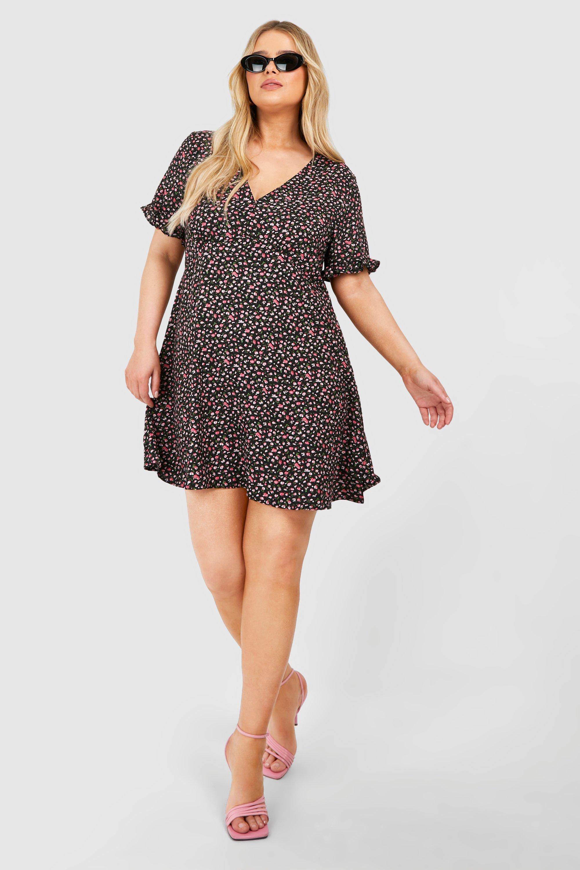 Plus Ditsy Floral Ruffle Smock Dress | boohoo USA