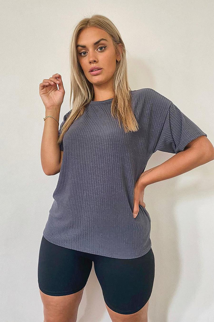 Grey Plus - Ribbad oversize t-shirt image number 1