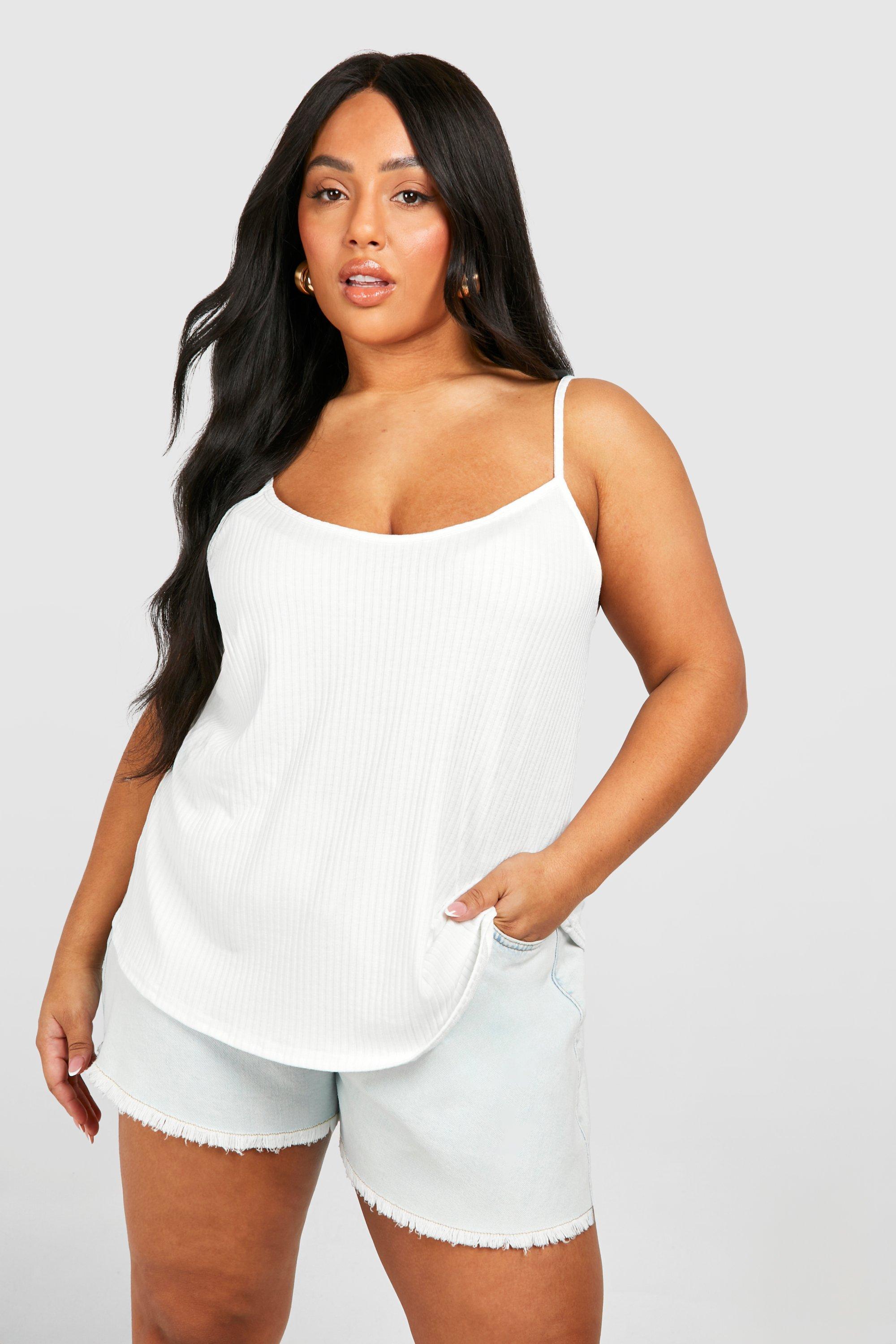 White Ribbed Jersey Strappy Crop Cami