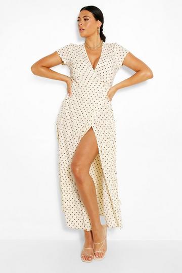 Plus Polka Dot Wrap Maxi Dress cream