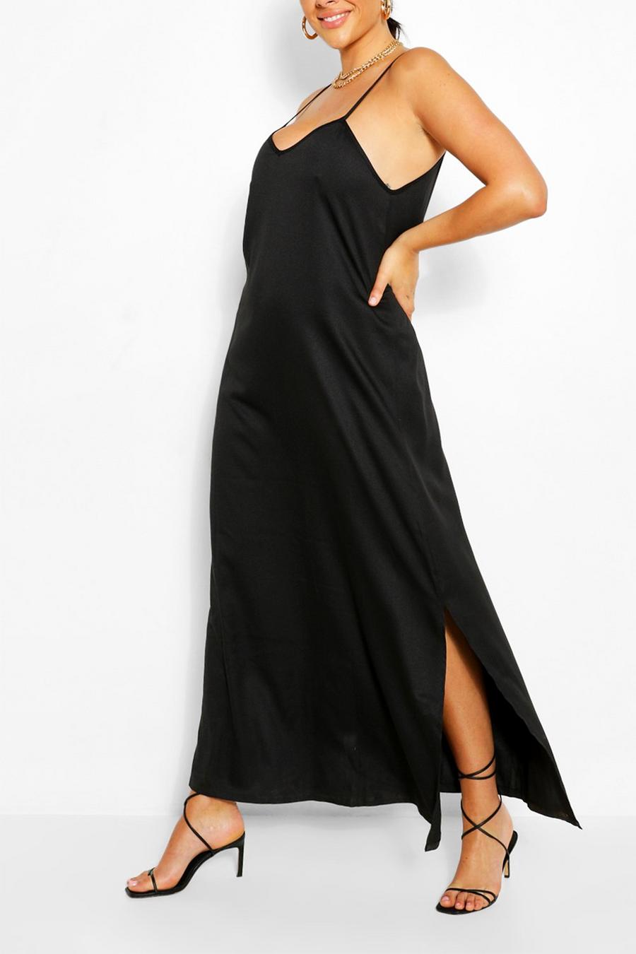 שחור שמלת מקסי קמיסול עם כתפיות צרות למידות גדולות image number 1