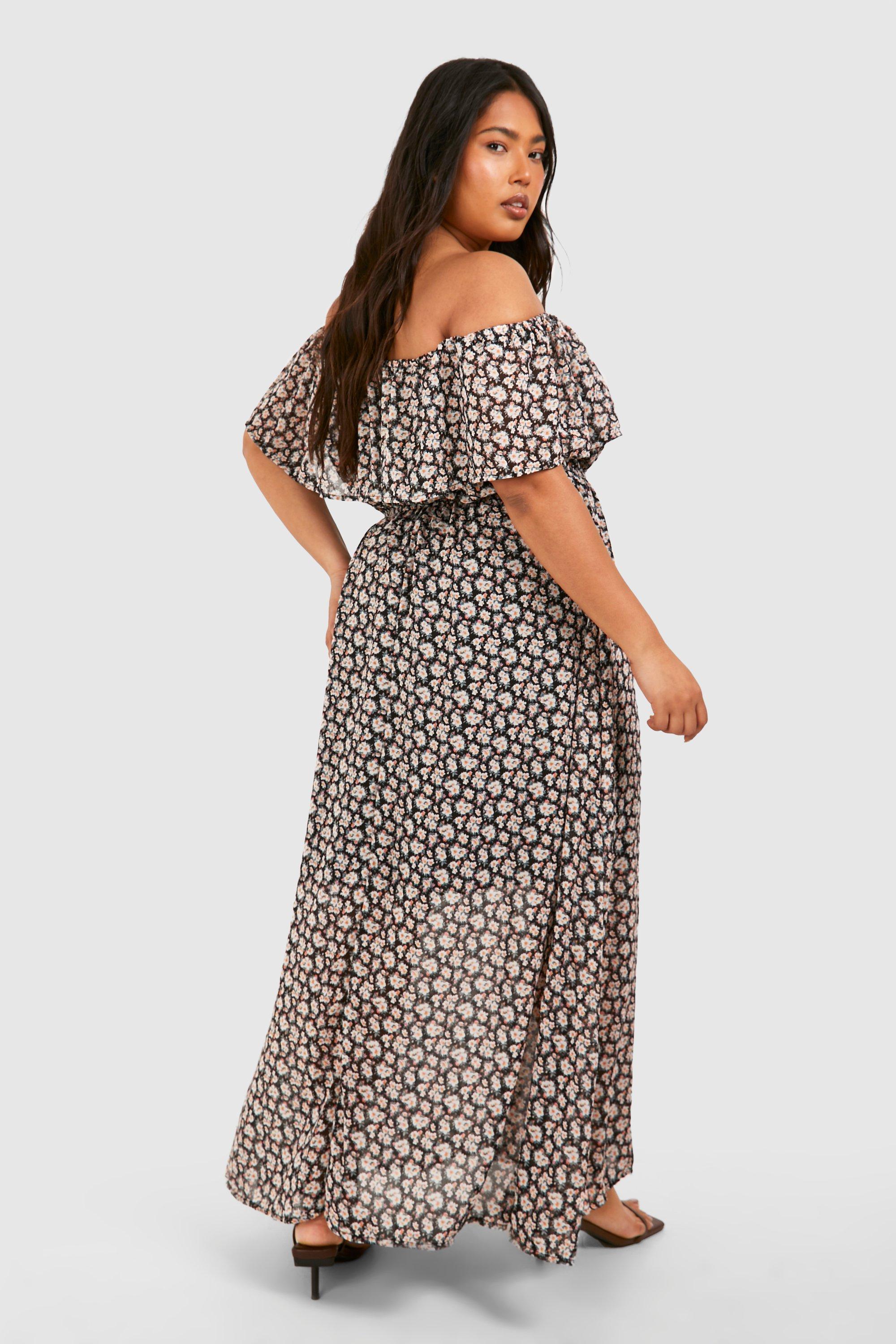 Floral bardot cheap maxi dress