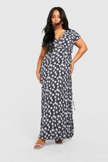 Plus Floral Wrap Maxi Dress navy