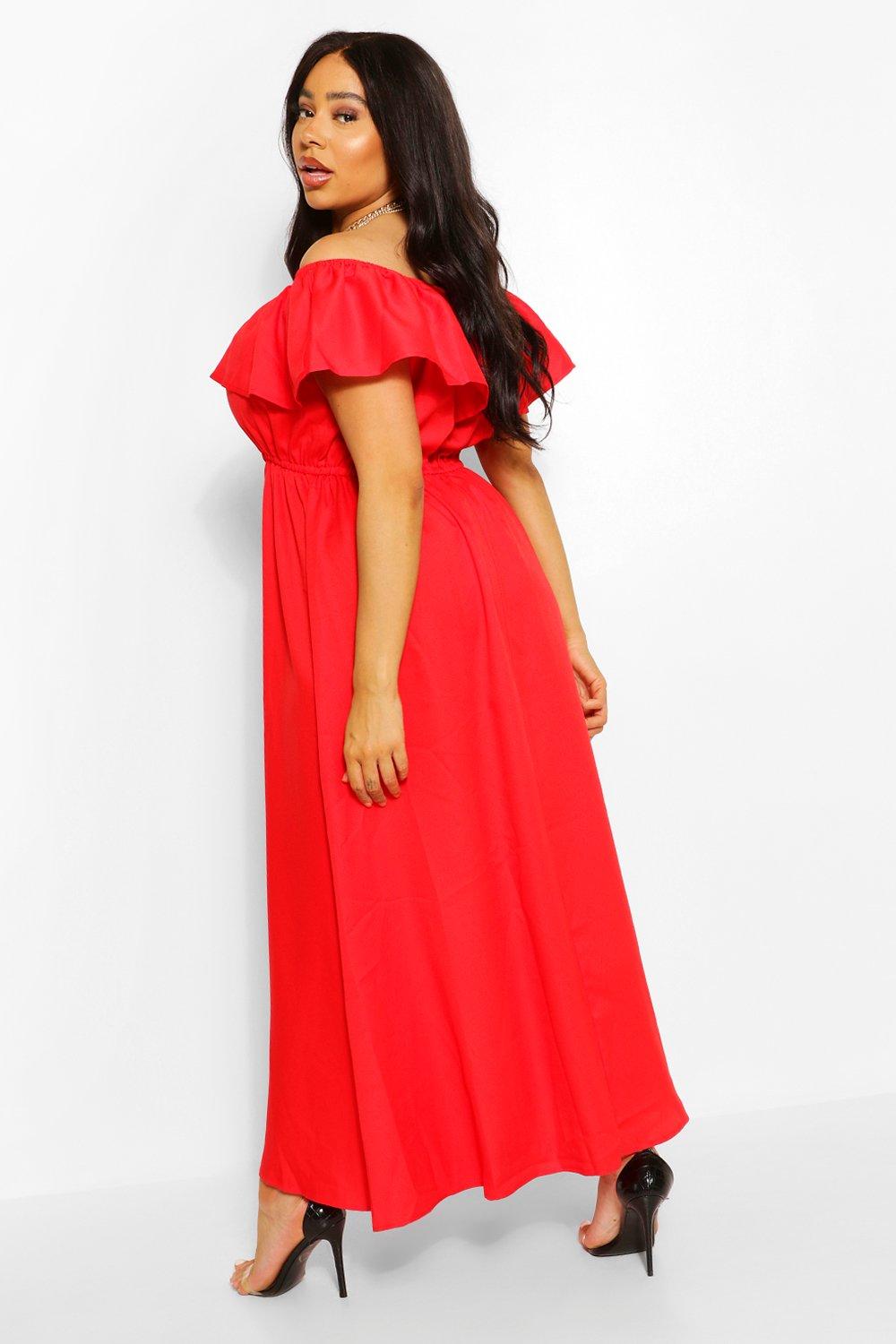 Grande taille Robe longue volants et col bateau