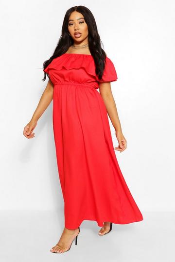 Plus Ruffle Off The Shoulder Maxi Dress red
