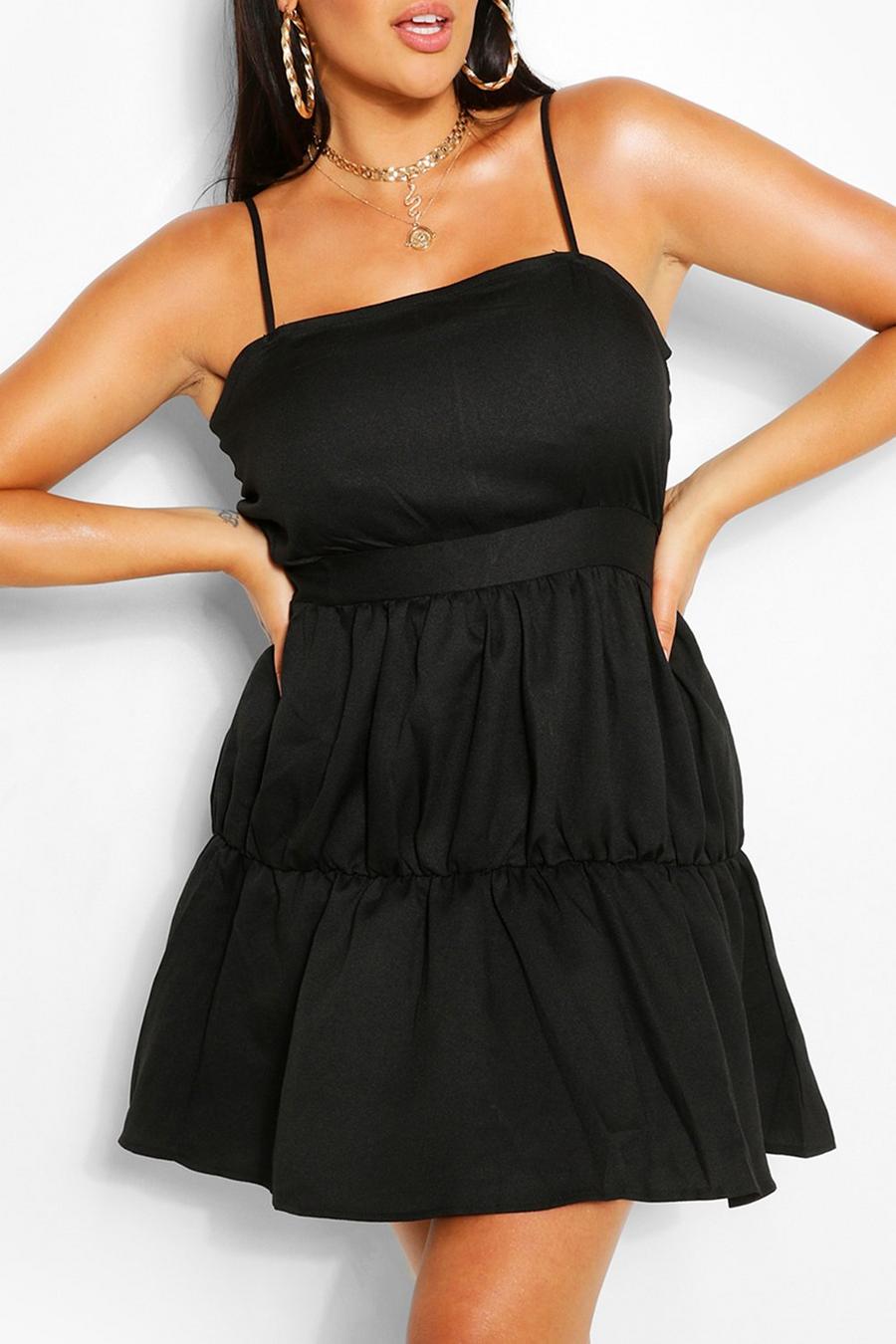 שחור black שמלת קיץ מדורגת עם כתפיות מידות גדולות