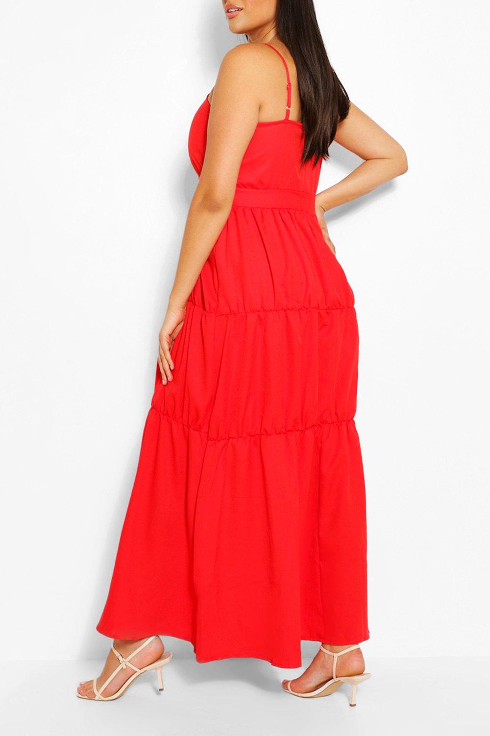 Boohoo plus rouge à bretelles Maxi robe d'été Bnwt taille 24