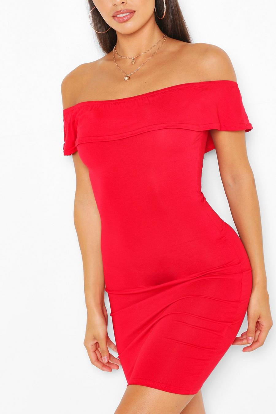 Red Petite Off The Shoulder Mini Dress image number 1