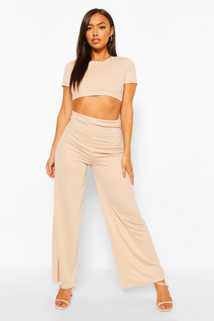 Petite Crop Top & Wide Leg Broek Set image number 1