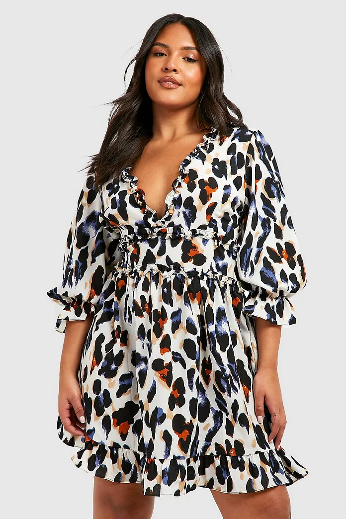 Plus Size Animal Print Dress - Plus Size Brown Leopard Print Long ...