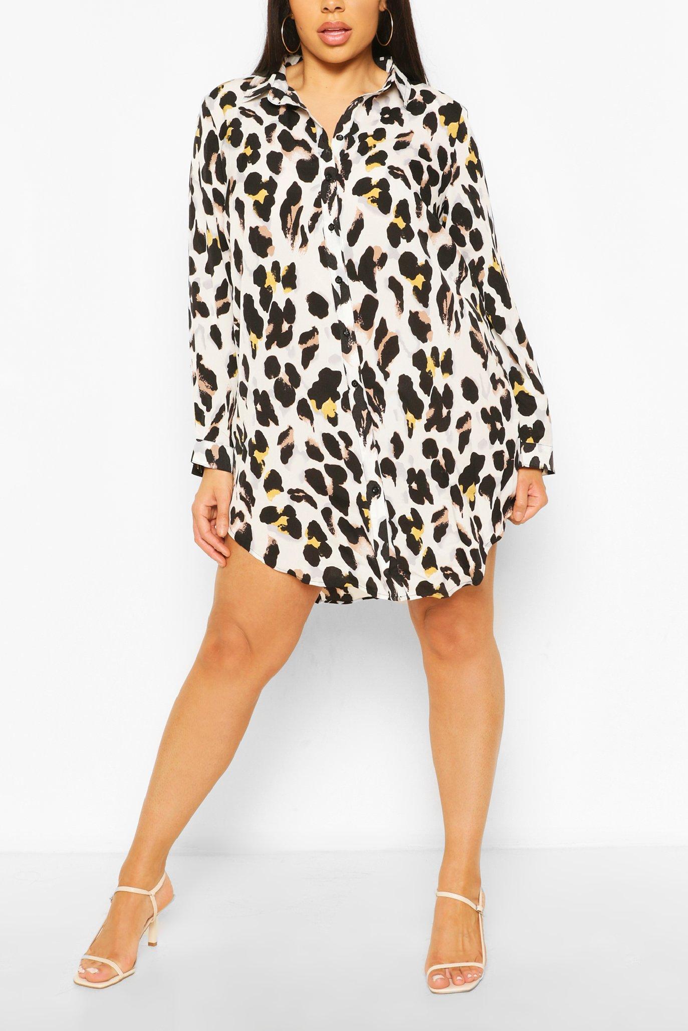 leopard print satin shirt dress