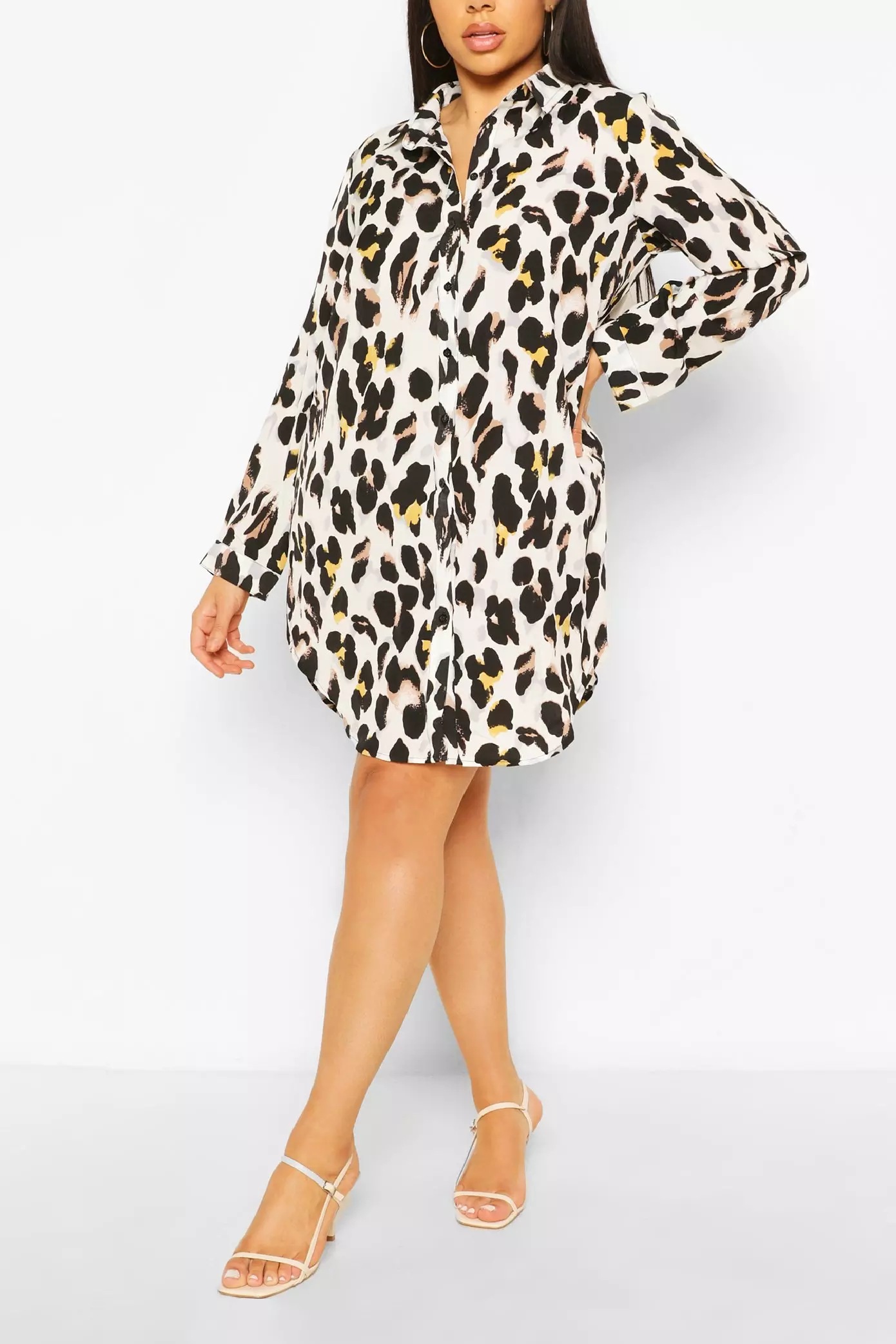 Leopard print 2025 satin shirt dress