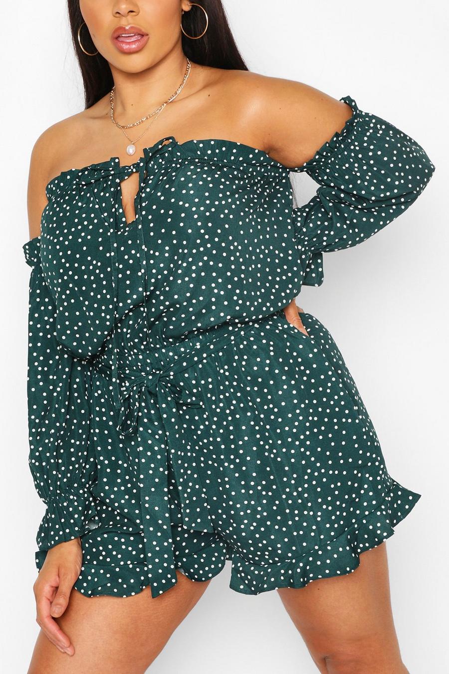 Green Plus Prickig playsuit med volanger image number 1