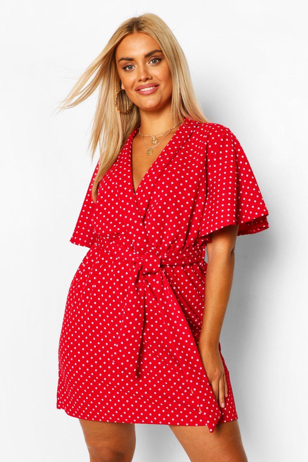 Boohoo red outlet spotty dress