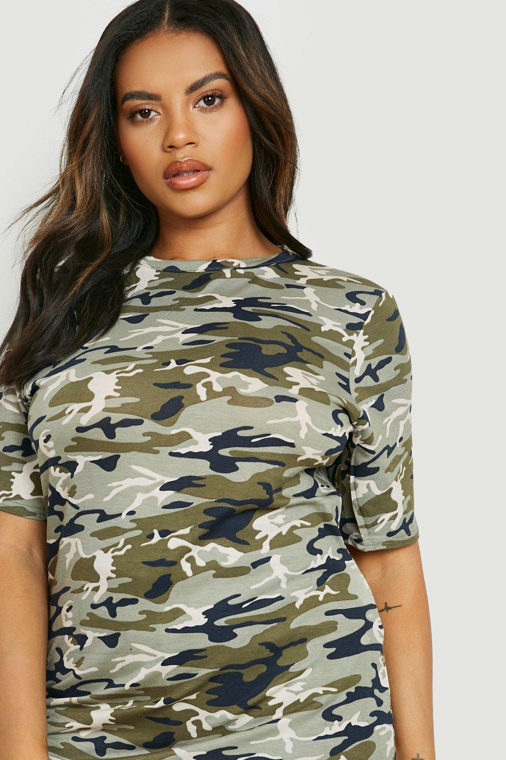 boohoo Plus Camo Oversized T-Shirt - Multi - Size 18