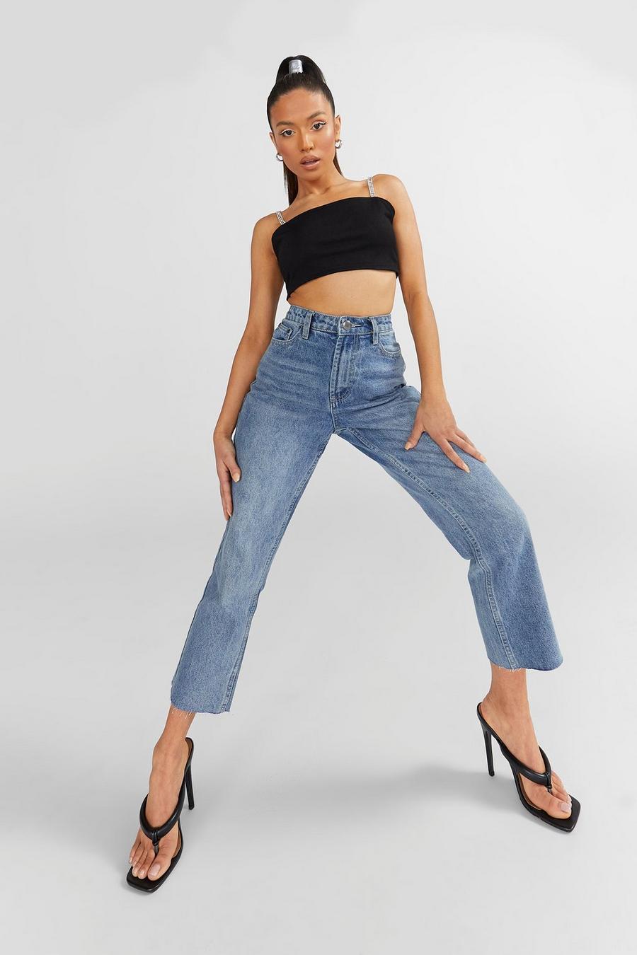 Blue Petite High Rise Straight Leg Jeans image number 1