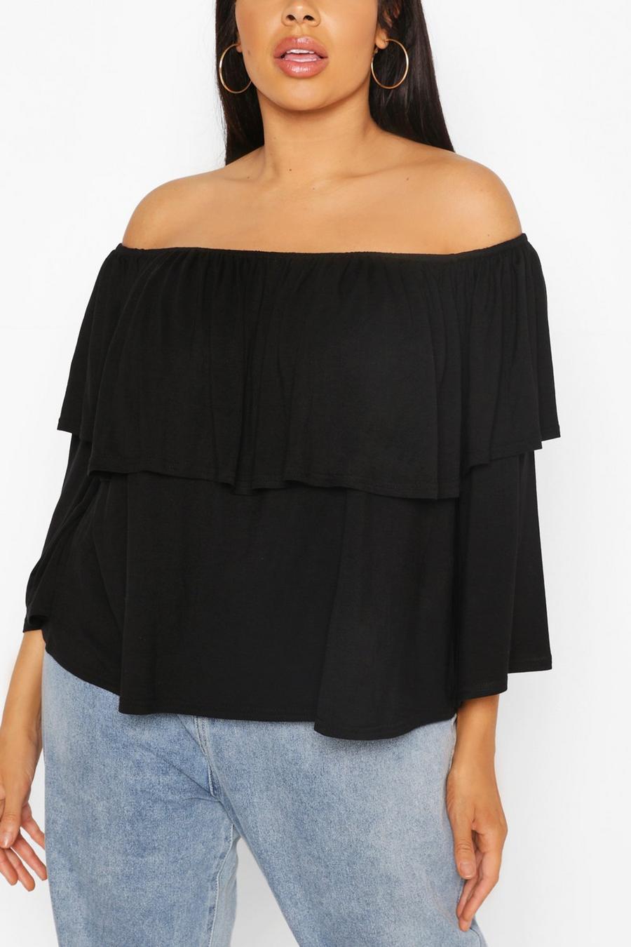 Plus Jersey Off Shoulder Ruffle Top image number 1