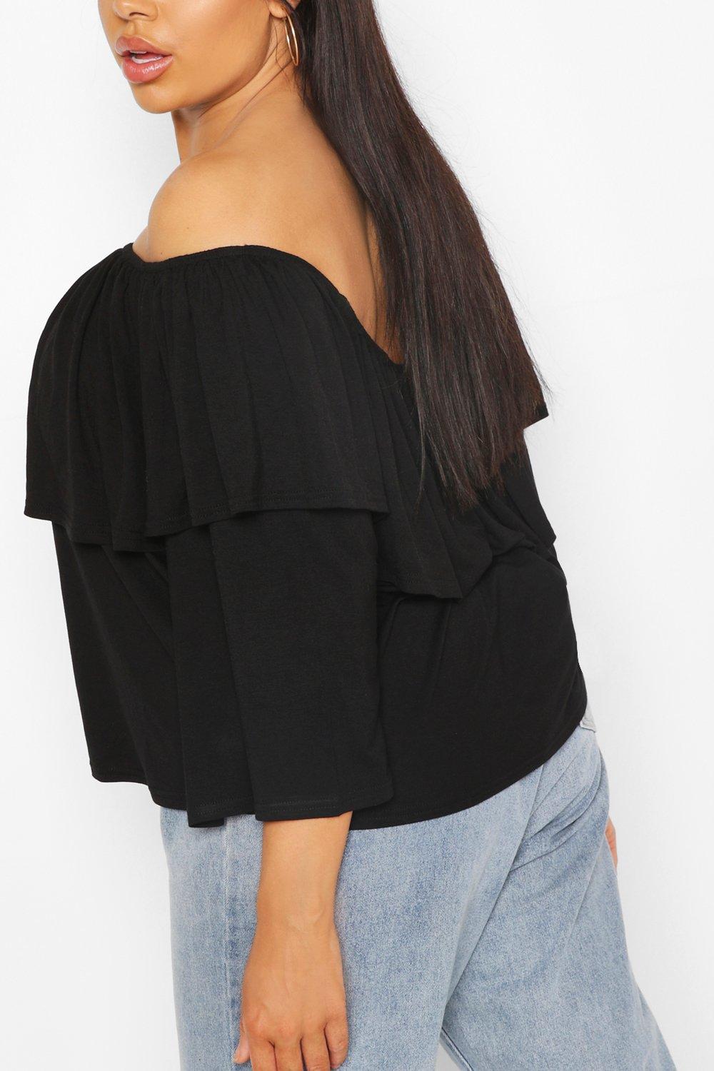 Plus Jersey Off Shoulder Ruffle Top boohoo NO