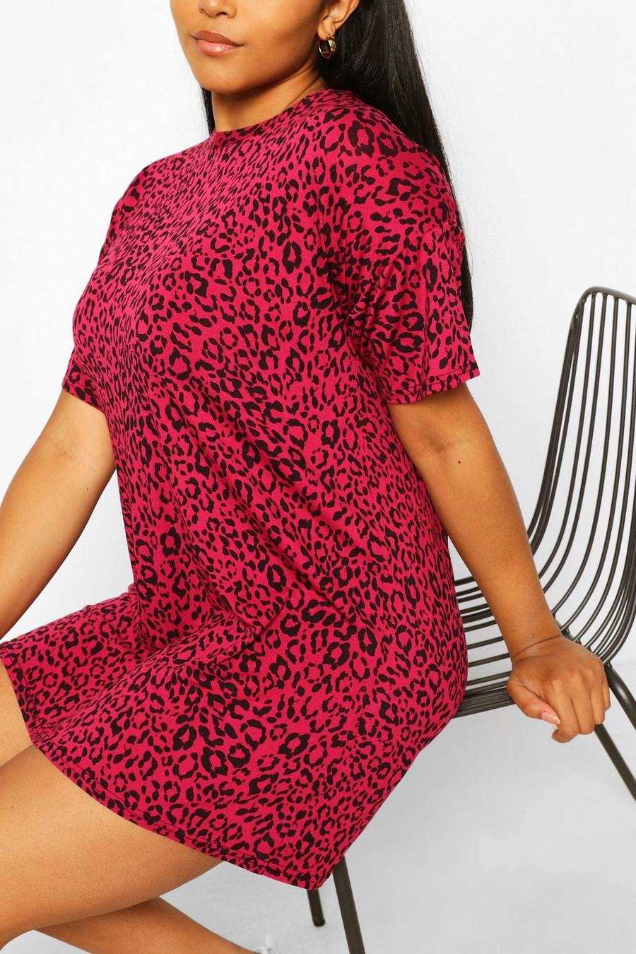Plus Pink Leopard Oversized T-Shirt Dress image number 1