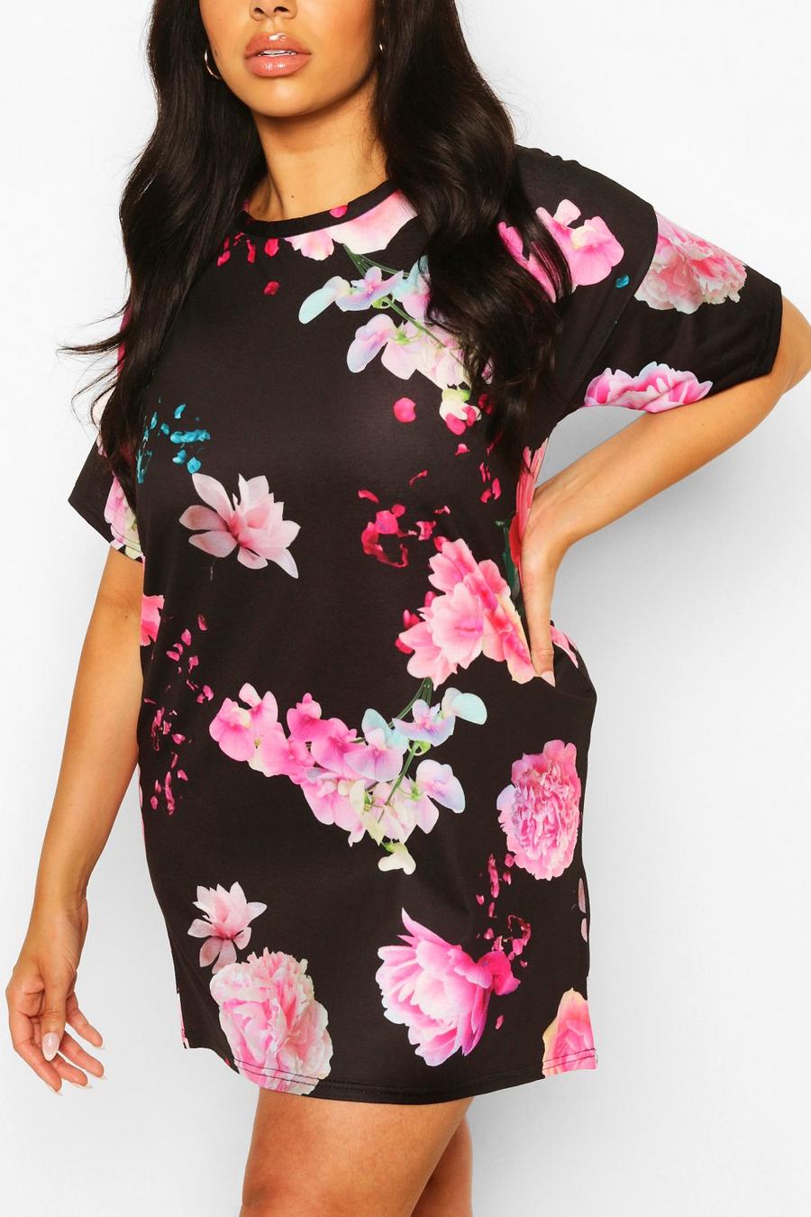 Plus T-Shirt-Kleid in Übergröße mit Blumenmuster image number 1