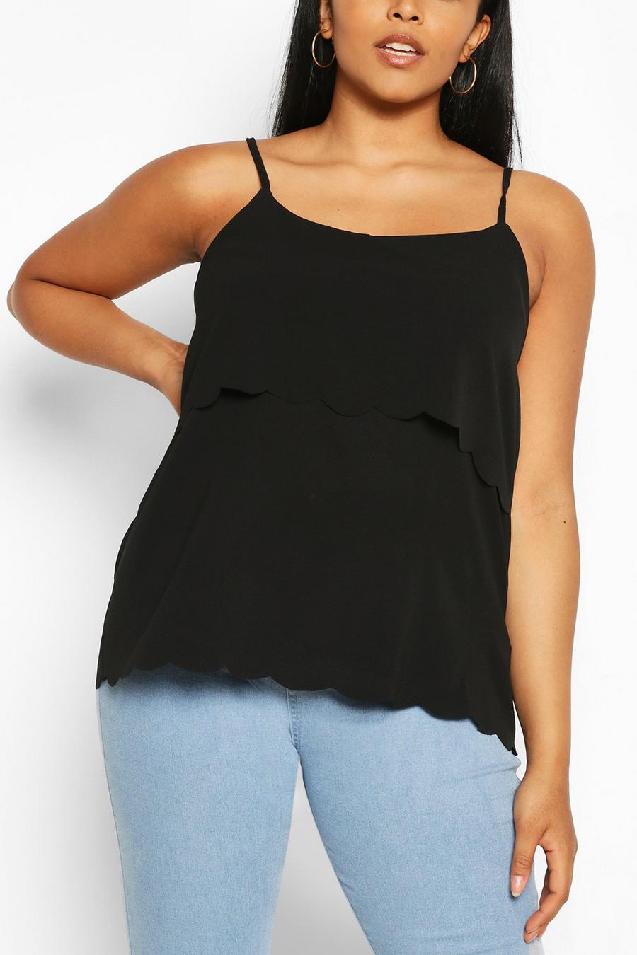 Black Plus Scallop Tiered Cami Top image number 1