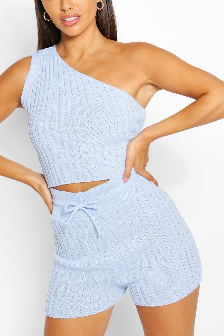 Blue Petite Knitted Short Co-Ord image number 1
