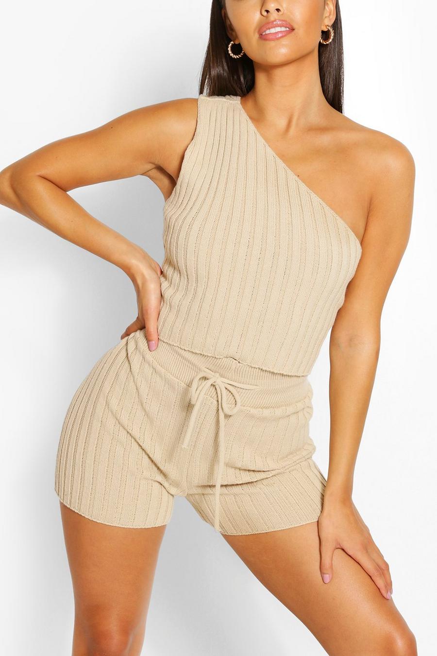 Stone Petite Knitted Short Co-Ord image number 1