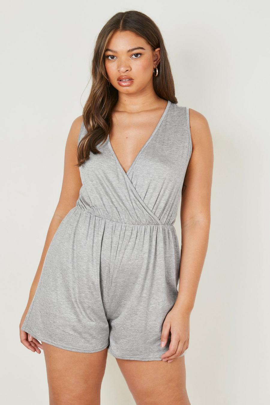 Grey marl Plus Basic Wrap Over Jersey Playsuit image number 1