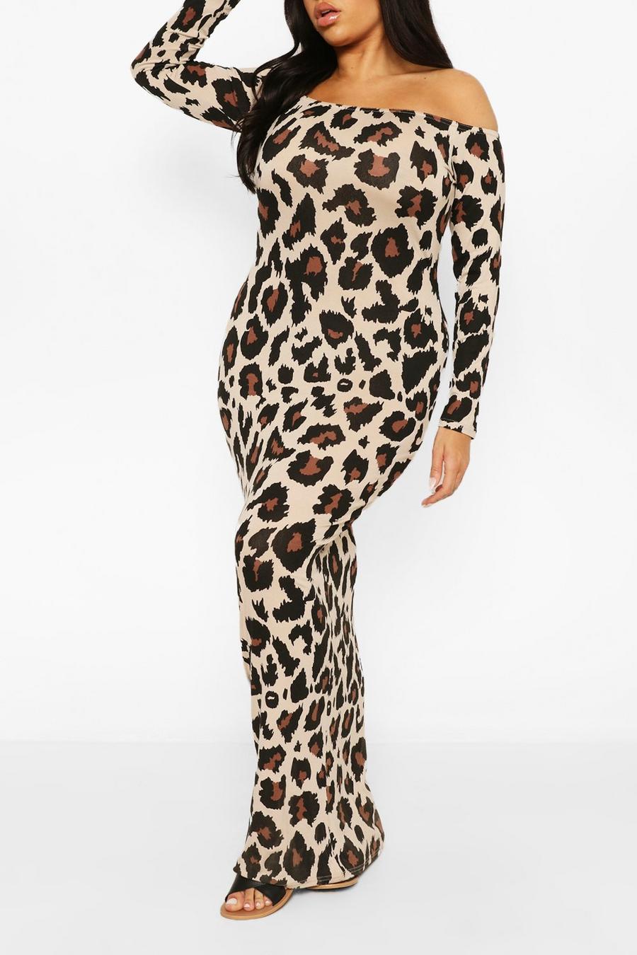Grande taille - Robe longue à épaules dénudées et imprimé léopard, Roche image number 1