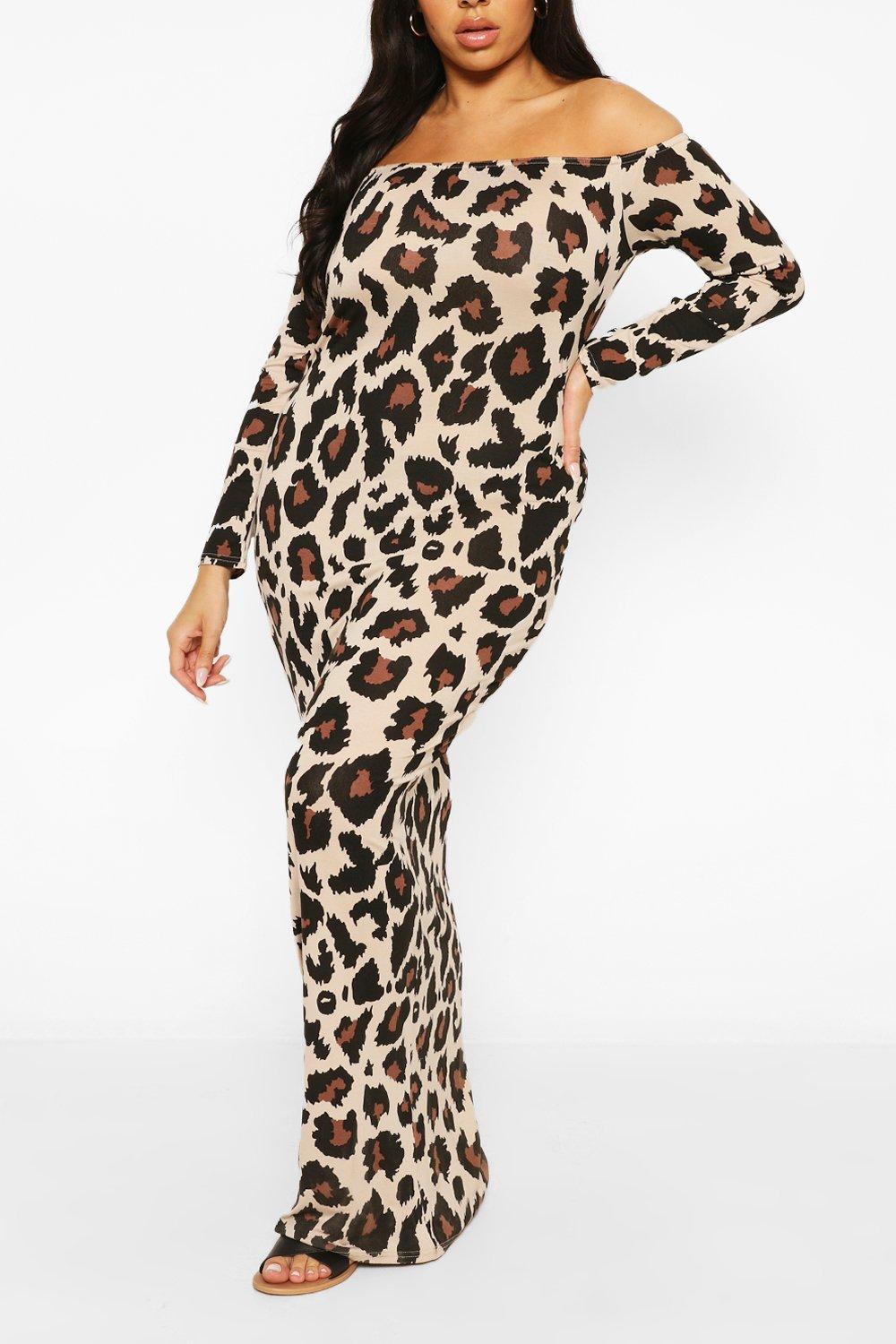 Leopard off outlet the shoulder dress