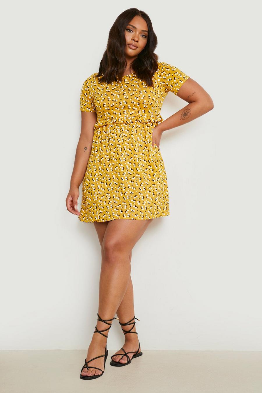 Mustard yellow Plus Ditsy Floral Smock Dress image number 1