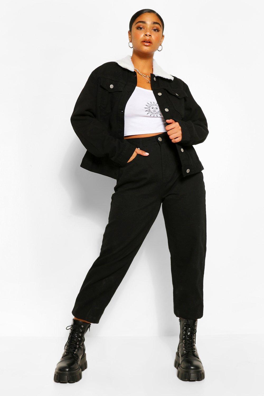 Black denim jacket on sale boohoo